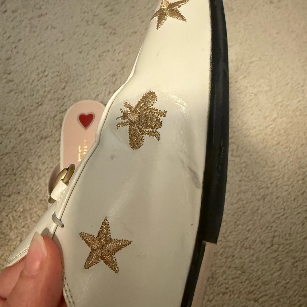Women's Gucci White and Gold Embellished Loafers - Picture 6 of 6